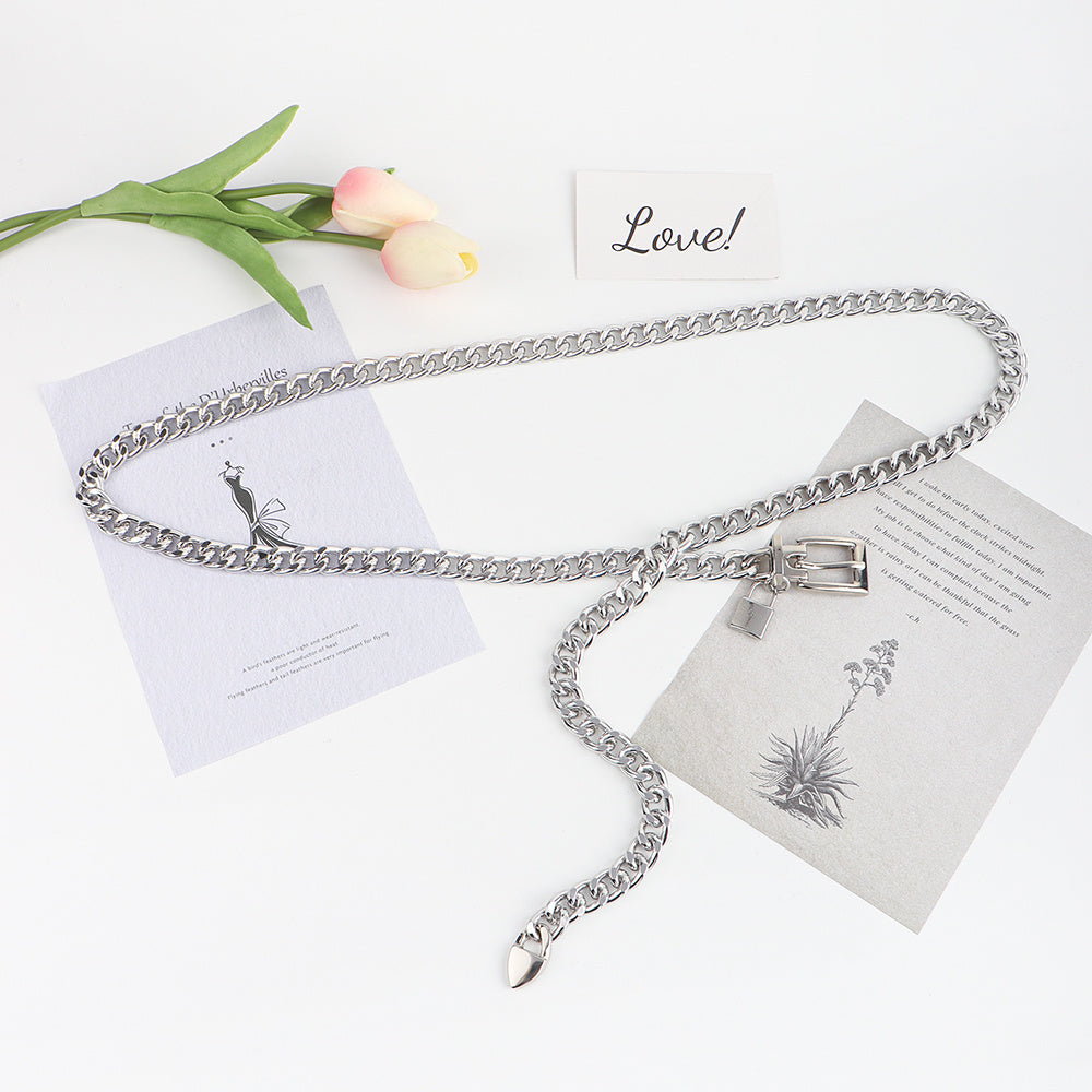 Versatile Hip Hop Metal Waist Chain with Padlock Pendant