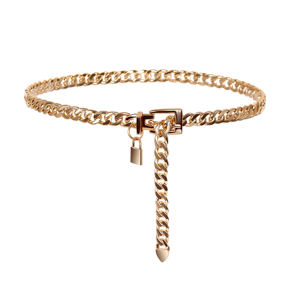 Versatile Hip Hop Metal Waist Chain with Padlock Pendant