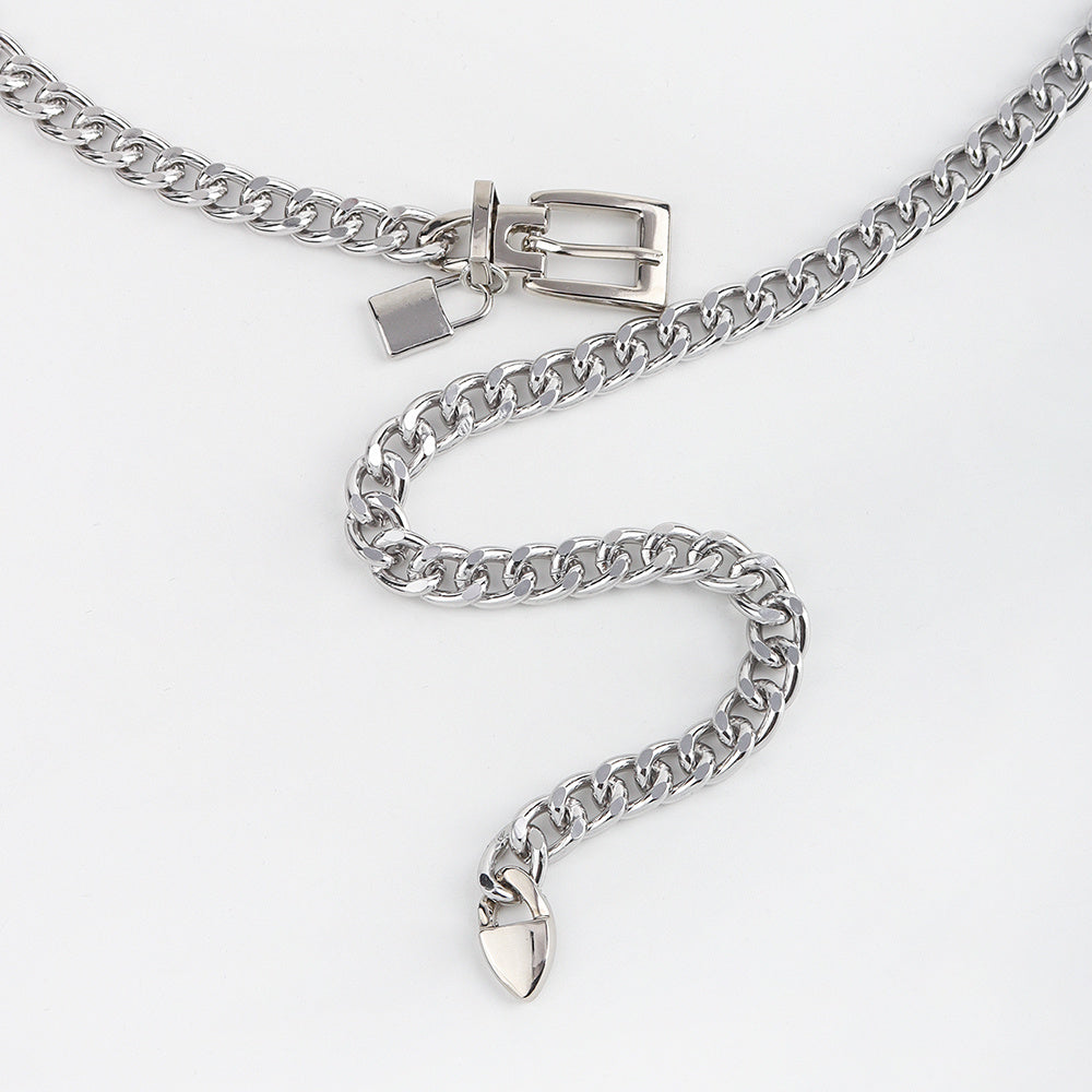 Versatile Hip Hop Metal Waist Chain with Padlock Pendant