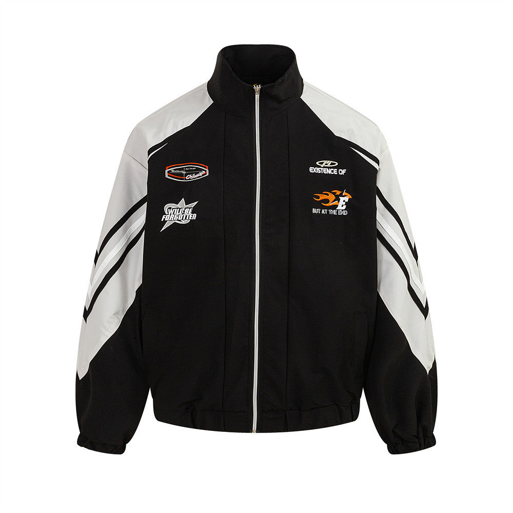 Men's Motorcycle Racing Jacket – Contrast Stitching & Bold Design