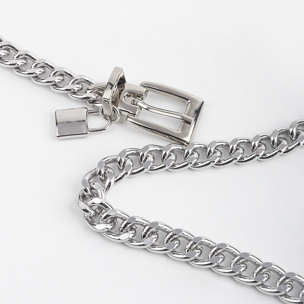 Versatile Hip Hop Metal Waist Chain with Padlock Pendant