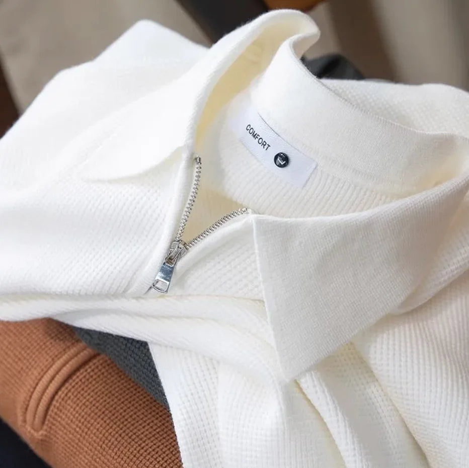 Men's Knitted Waffle Half-Zip Lapel Sweater