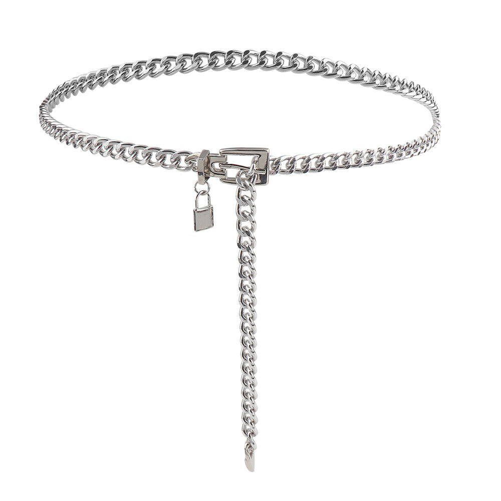 Versatile Hip Hop Metal Waist Chain with Padlock Pendant