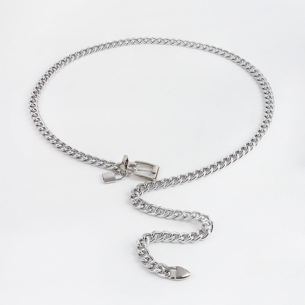 Versatile Hip Hop Metal Waist Chain with Padlock Pendant