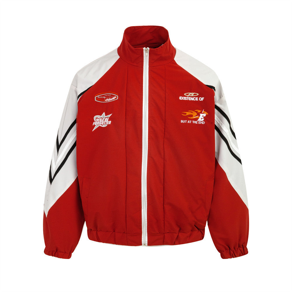 Men's Motorcycle Racing Jacket – Contrast Stitching & Bold Design