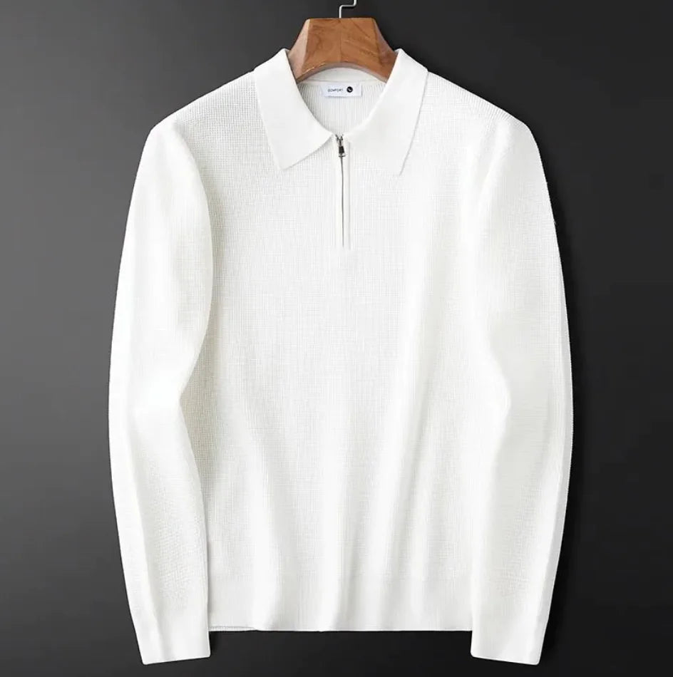 Men's Knitted Waffle Half-Zip Lapel Sweater