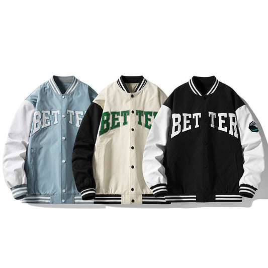 Loose Casual Color-Block Baseball Top
